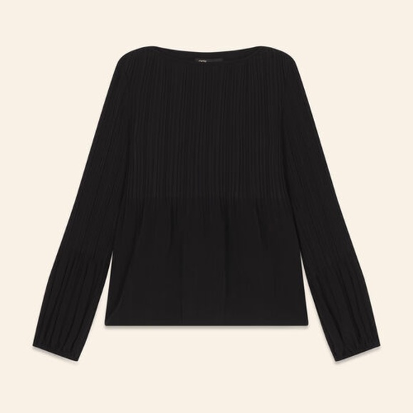MAJE Black Pleated Long-sleeve Top With Lining - Picture 5 of 5